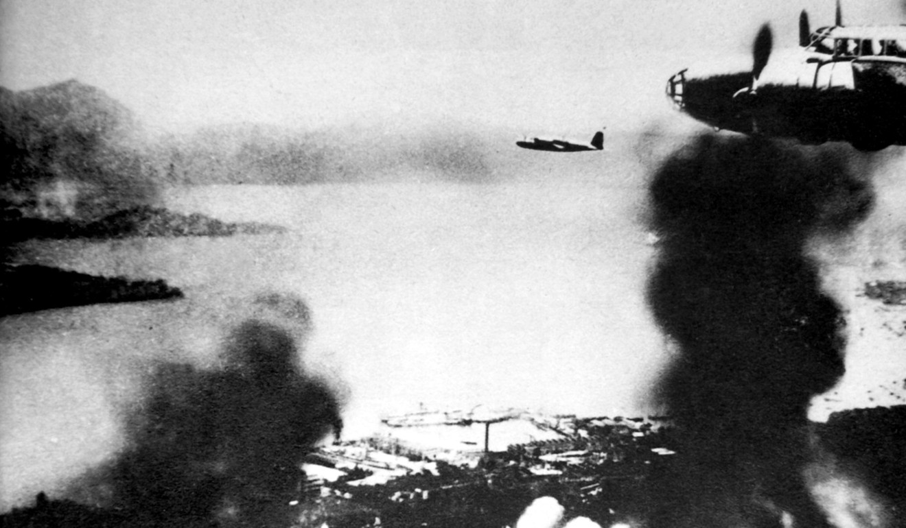 Admiralty is bombed by the Japanese air force in 1941. Photo: Life under Japanese Occupation, 1941-45 exhibition