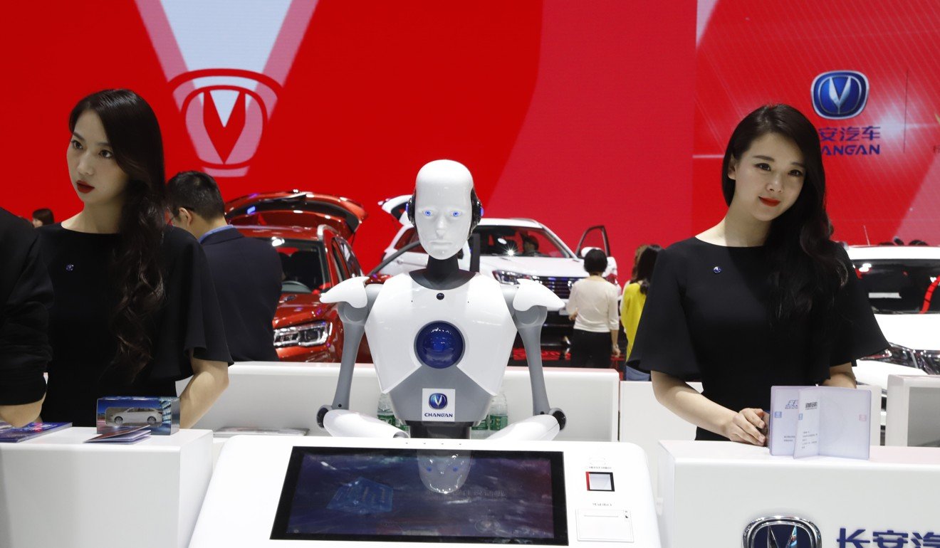 A robot receptionist is seen at a booth during the China Auto 2018 show last month in Beijing. Under President Xi Jinping, a programme known as “Made in China 2025