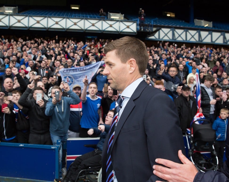 Steven Gerrard is cheered by Rangers fans at his unveiling. Photo: EPA