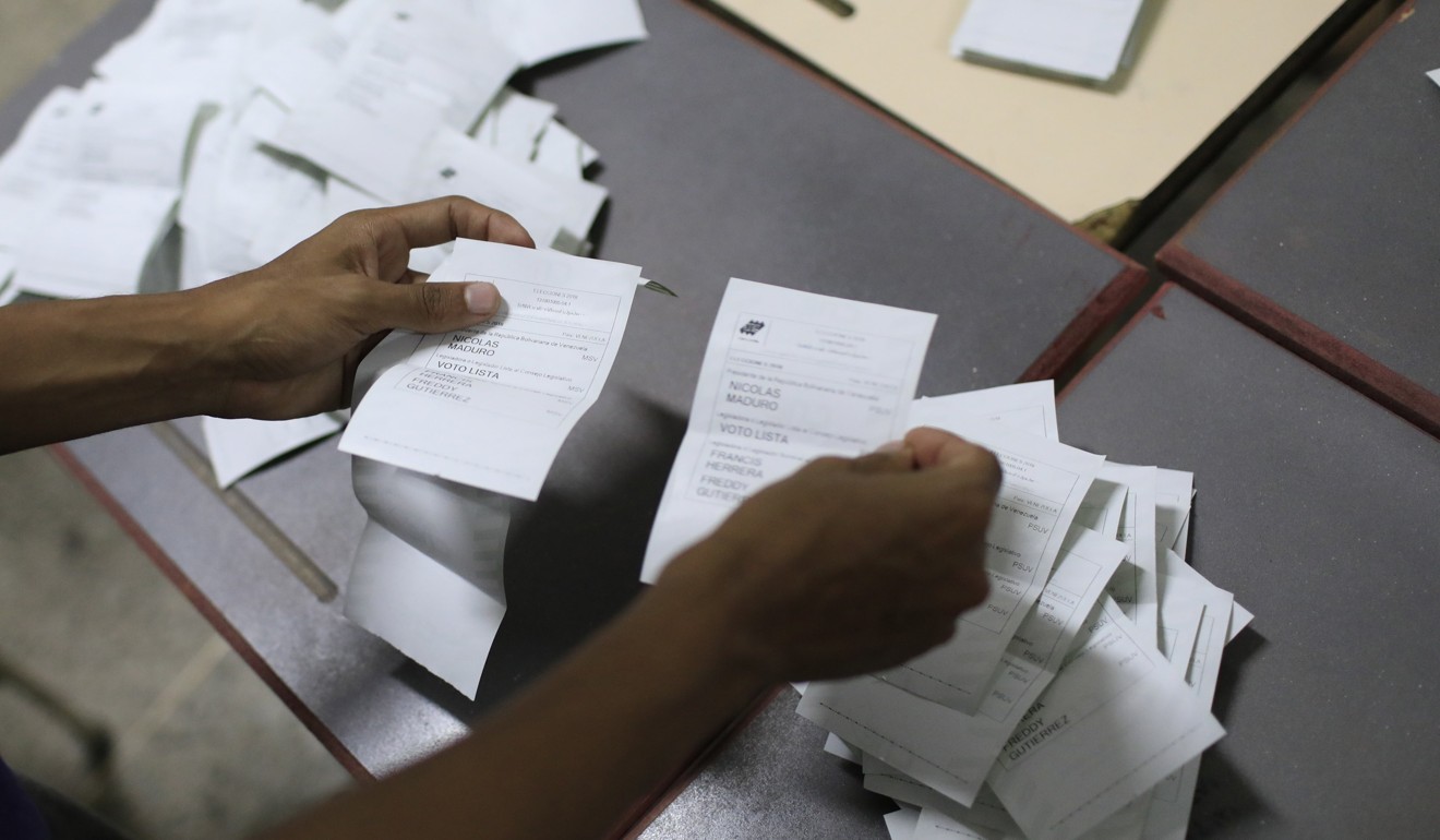 Ballots are counted on a table at a polling station. Photo: AP