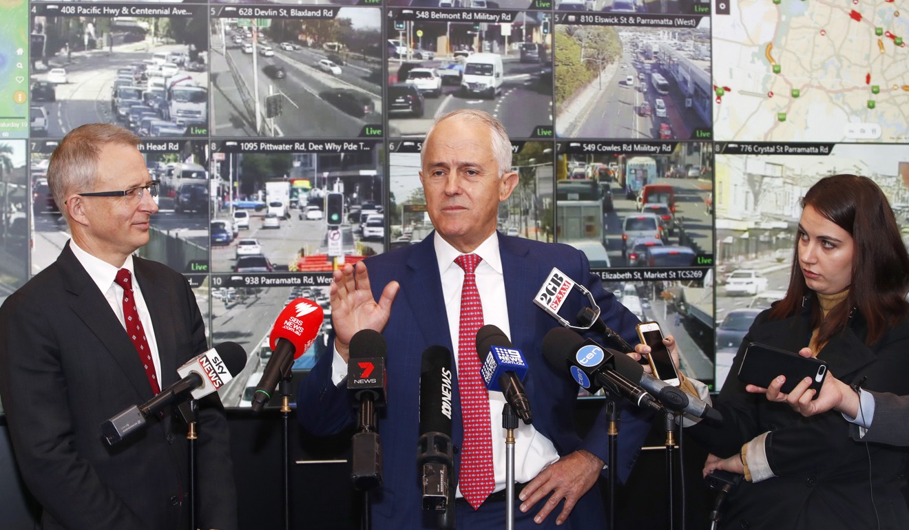 Australian Prime Minister Malcolm Turnbull speaks to the media in Sydney on May 11. The Turnbull government’s push at the end of 2017 to motivate the US to take a bigger role in the Asia-Pacific and counter China’s rise failed, leaving Turnbull to play damage control with Beijing. Photo: EPA-EFE