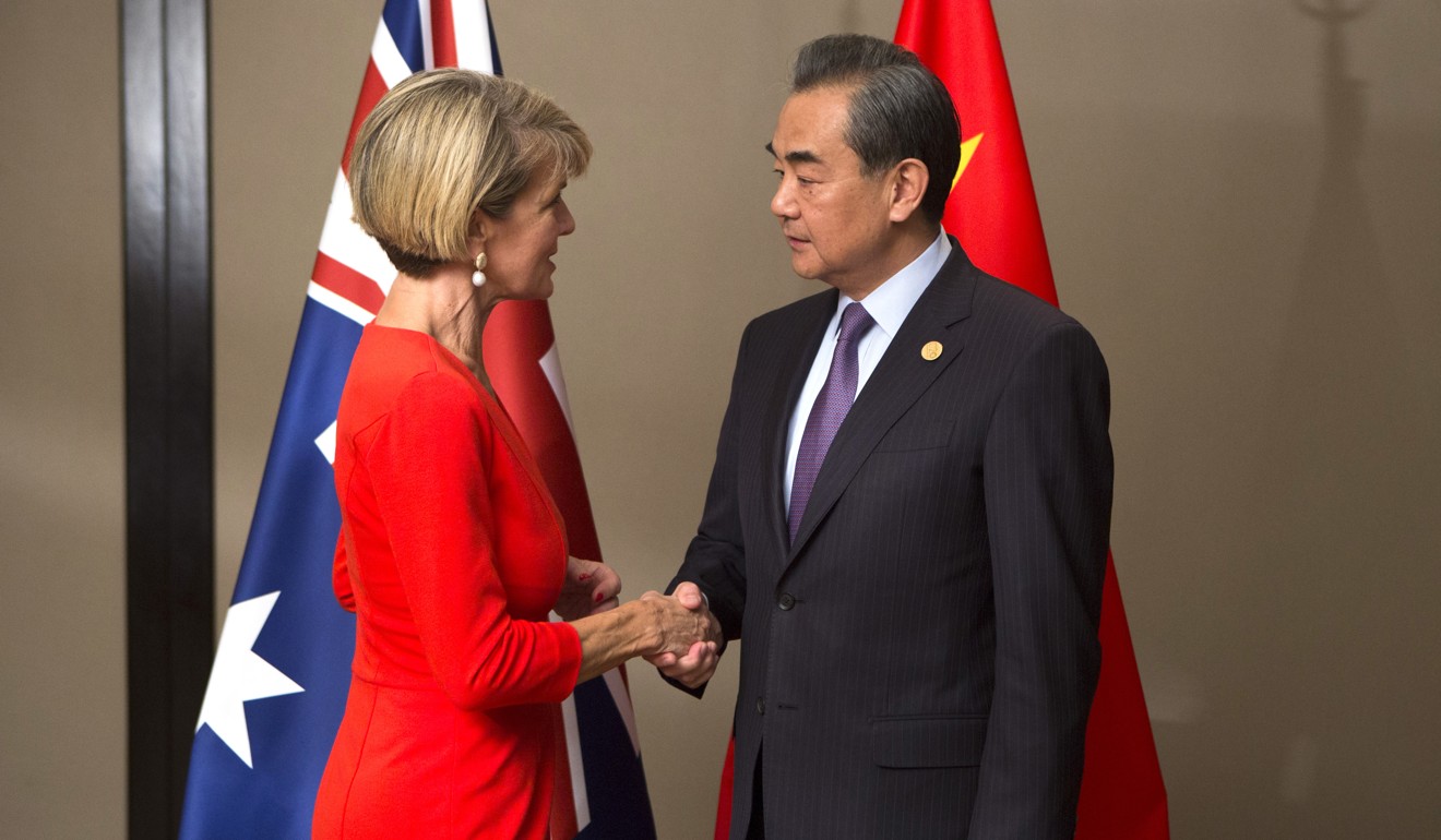 Australian Foreign Minister Julie Bishop meets Chinese Foreign Minister Wang Yi in Buenos Aires on May 21, on the sidelines of the G20 foreign ministers' meeting. As bilateral relations deterioritate, there have been calls to sack Bishop. But just changing the messenger will not be enough; Canberra has to think much more carefully about the message itself. Photo: Xinhua