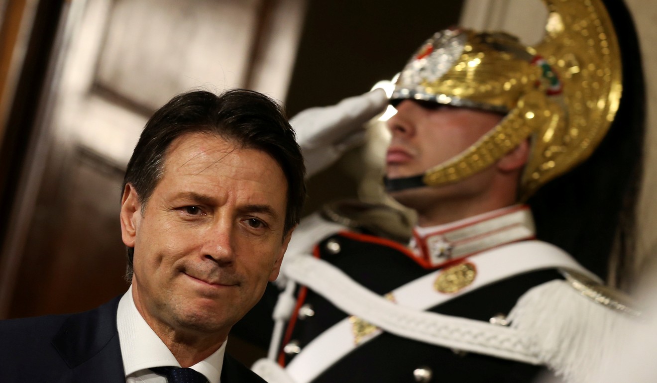 Italy’s prime minister-designate Giuseppe Conte leaves after a meeting with the Italian President Sergio Mattarella at the Quirinal Palace in Rome on May 27. Talks to form the next government collapsed after Mattarella rejected a staunchly eurosceptic candidate for finance minister. Photo: Reuters