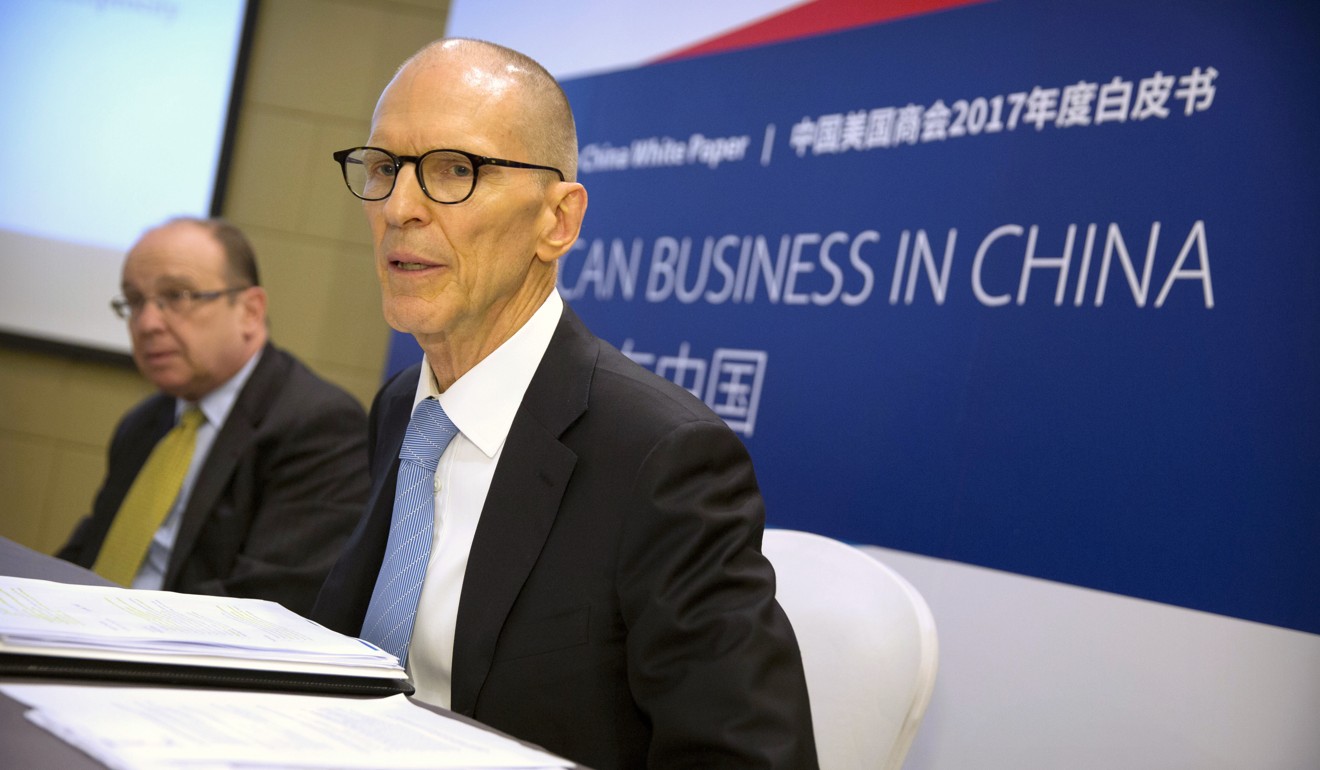 William Zarit (front) and Lester Ross from the American Chamber of Commerce in China. Photo: AP