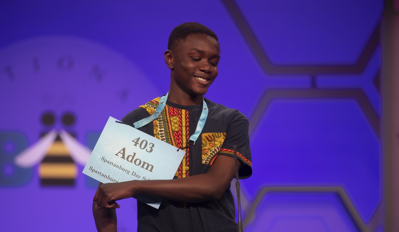 Adom Appiah of Spartanburg, South Carolina, misspells his word at the Bee on Wednesday. Photo: Washington Post