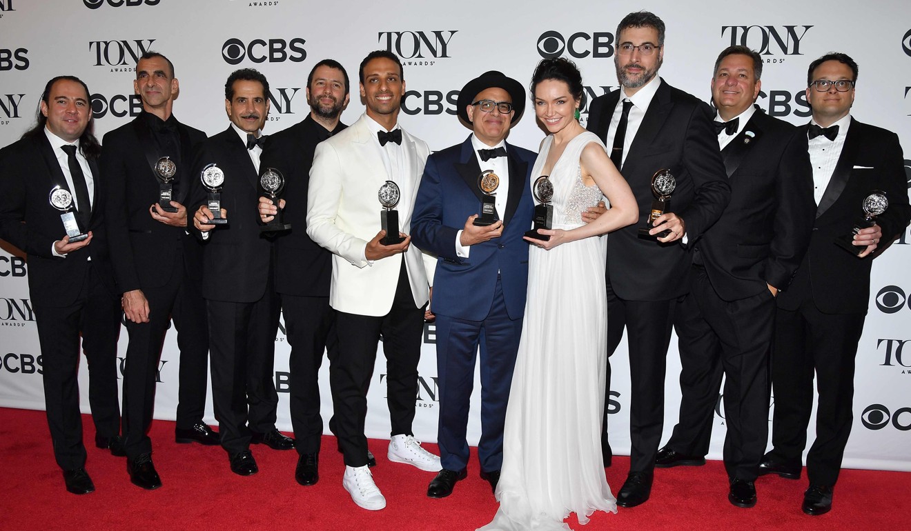 Cast and creative team of 'The Band's Visit' pose in the 72nd Annual Tony Awards Media Room at 3 West Club in New York City. Photo: Agence France-Presse