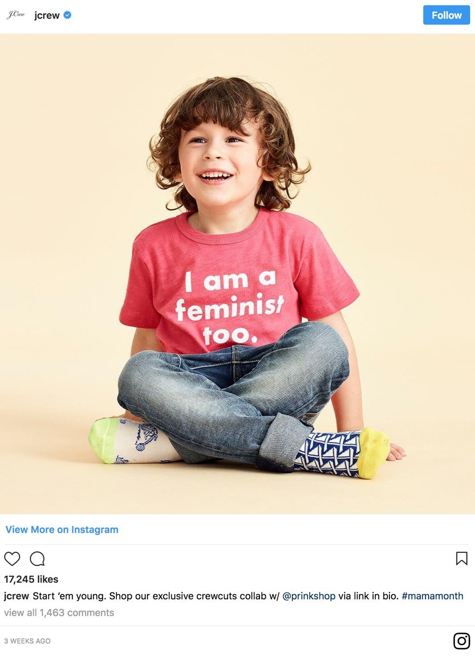 J. Crew’s I am a Feminist shirt. Photo: Instagram