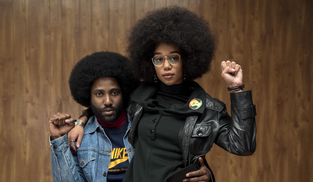 John David Washington and Laura Harrier in a still from BlacKkKlansman, directed by Spike Lee.