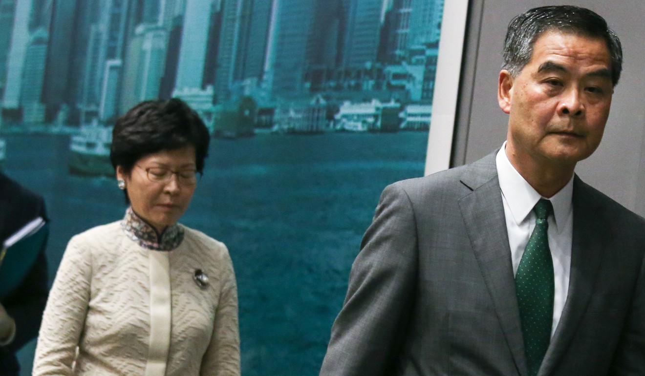 Carrie Lam and former boss Leung Chun-ying. Photo: Dickson Lee
