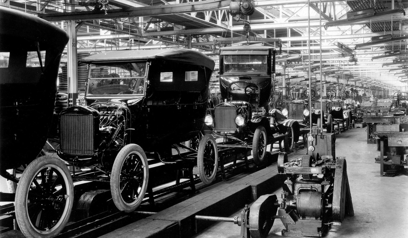 The 1924 Model T assembly line helped drop the time it took to produce the vehicle from 14 to about 1.5 hours. Photo: AFP/The Henry Ford and Ford Motor Company