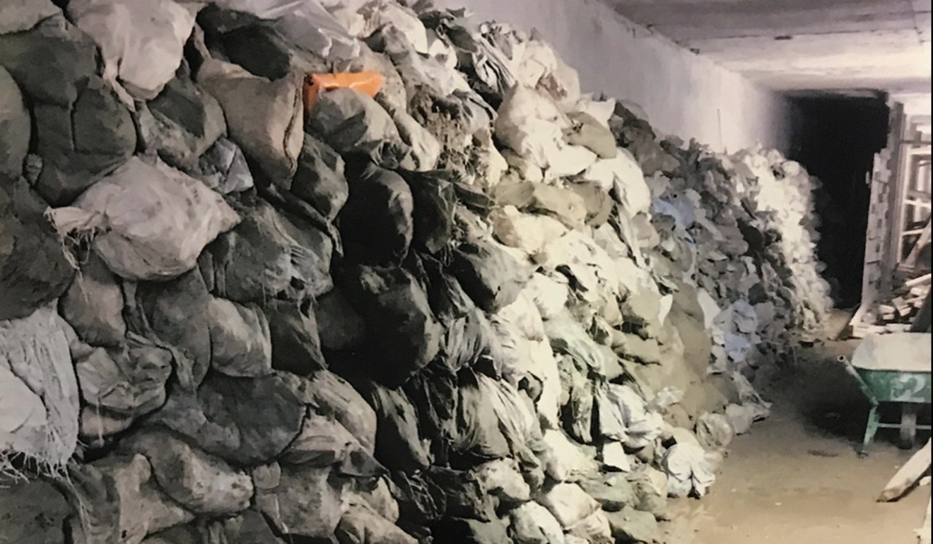 The leaked photo appeared to show a wall being built from bags of construction waste. Photo: Handout