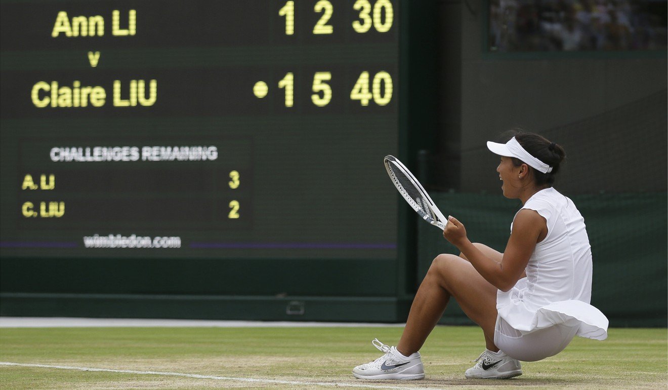 Claire Liu celebrates after beating compatriot Ann Li to win the girls' singles at Wimbledon in 2017. Photo: AP