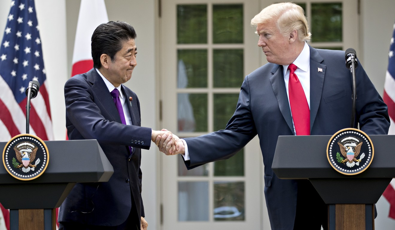 Japanese Prime Minister Shinzo Abe and US President Donald Trump during a news conference at the White House in Washington on June 7. Along with the US, Japan has led an international pressure campaign against the North on the subject of denuclearisation. Photo: Bloomberg