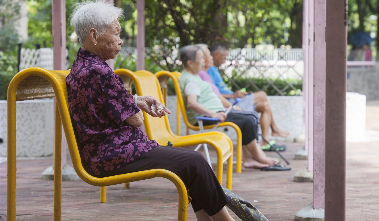 Elderly people at a public housing estate in Tseung Kwan O on July 6. The number of Hongkongers aged 65 or over is expected to rise to 31 per cent of the city’s population by 2036. Photo: EPA-EFE