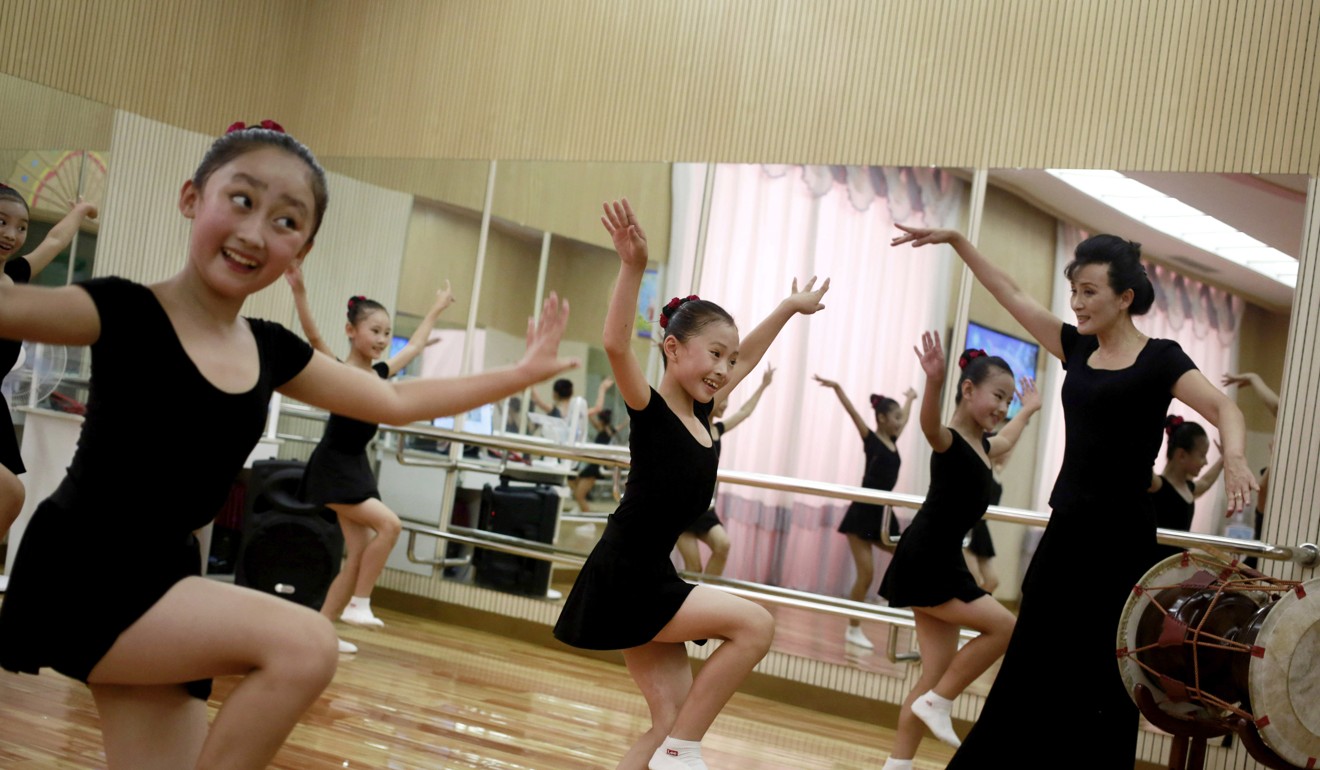 Girls dance in a studio at the Mangyongdae Children’s Palace. Photo: AP