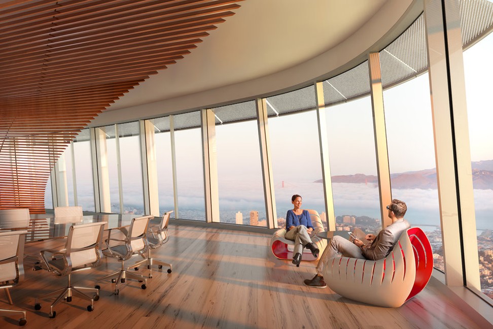 Salesforce deliberately did not include a dining hall in its new 61-floor San Francisco HQ, Salesforce Tower, although the office has kitchens stocked with fresh fruit, coffee, and sodas. Photo: Steelblue