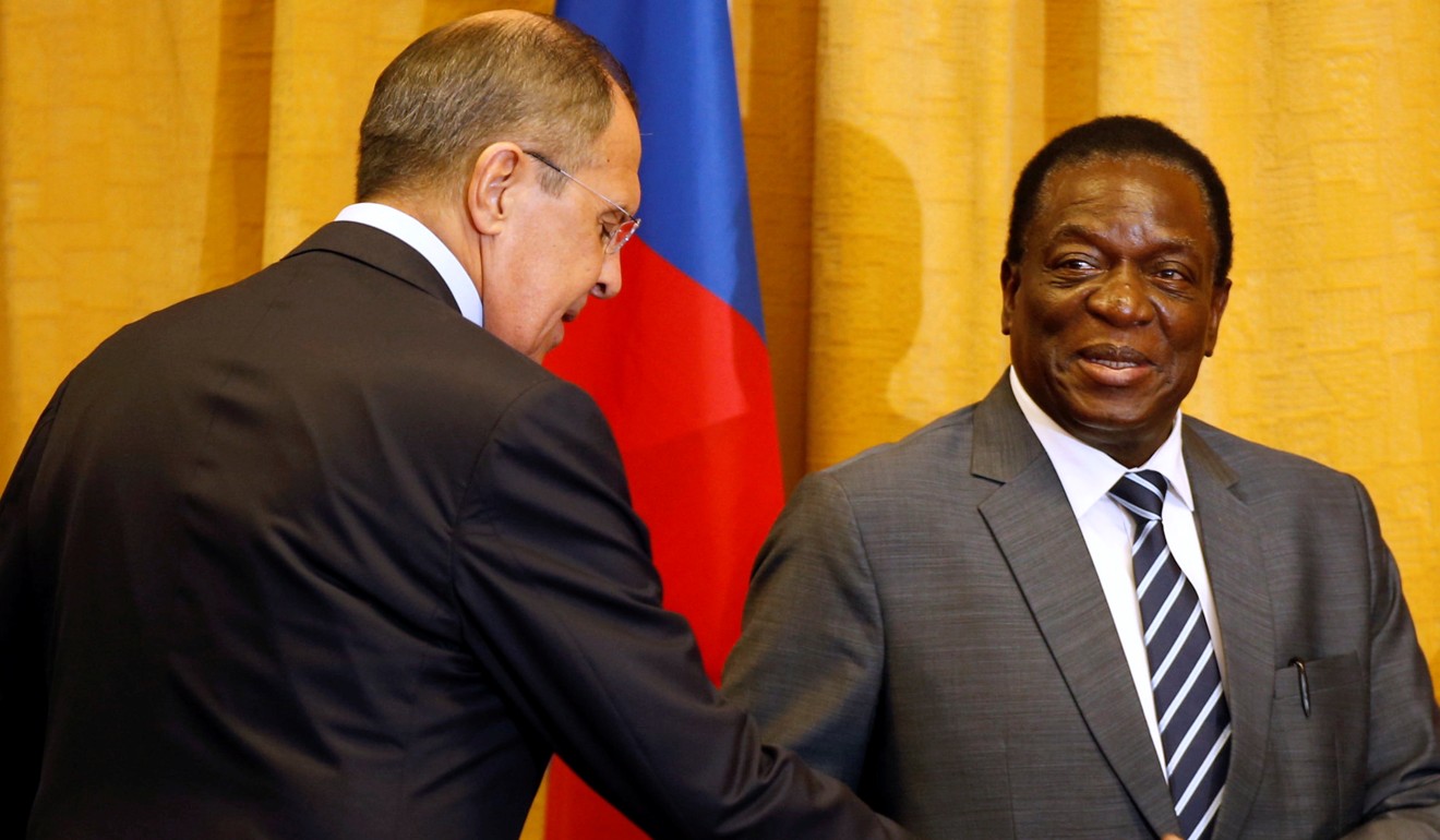 Zimbabwe President Emmerson Mnangagwa greets Russian Foreign Minister Sergey Lavrov in Harare. File photo: Reuters