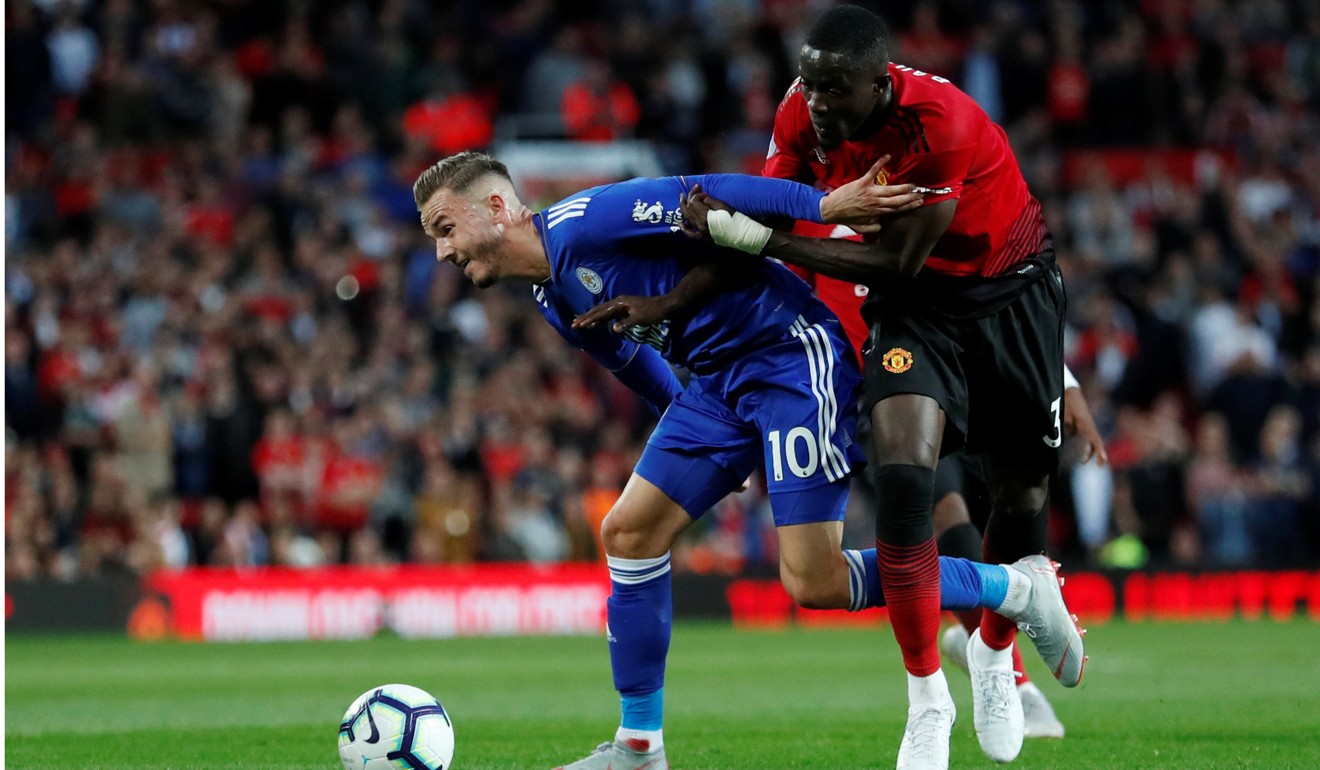 Eric Bailly vies with Leicester City’s James Maddison. Photo: Reuters