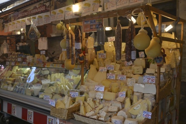A huge array of cheese for sale at the Catania market. Photo: Chris Dwyer