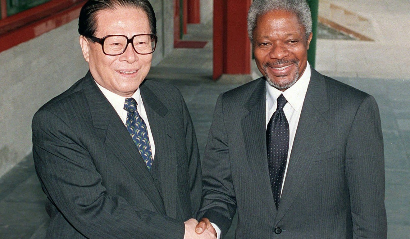 Kofi Annan meets then-Chinese President Jiang Zemin in 1997. Photo: AP