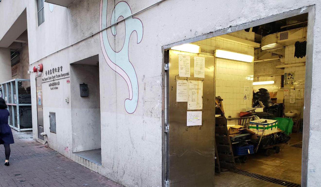 The entrance to a street sleepers’ shelter in Yau Ma Tei, Hong Kong. It is located above a trash collection centre. Photo: Su Xinqi