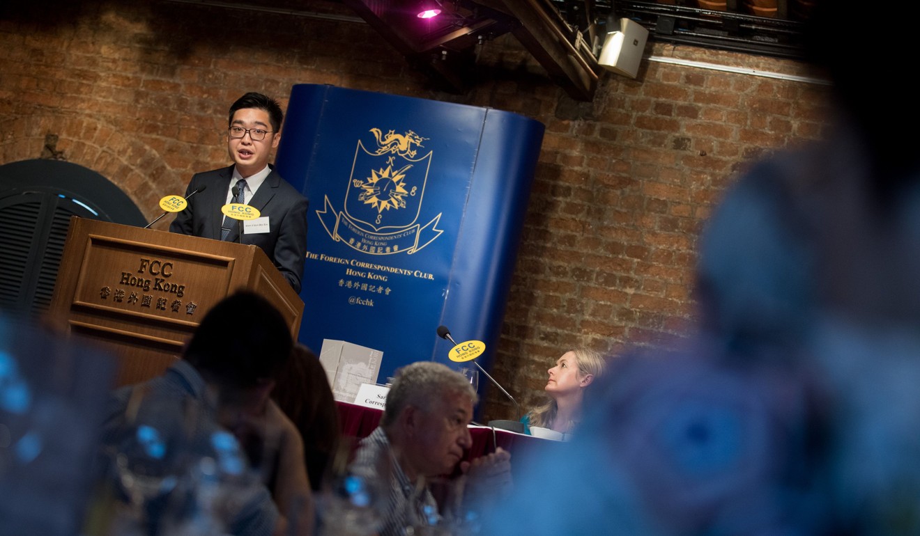 Party founder Andy Chan speaks at the Foreign Correspondents' Club. Photo: AFP