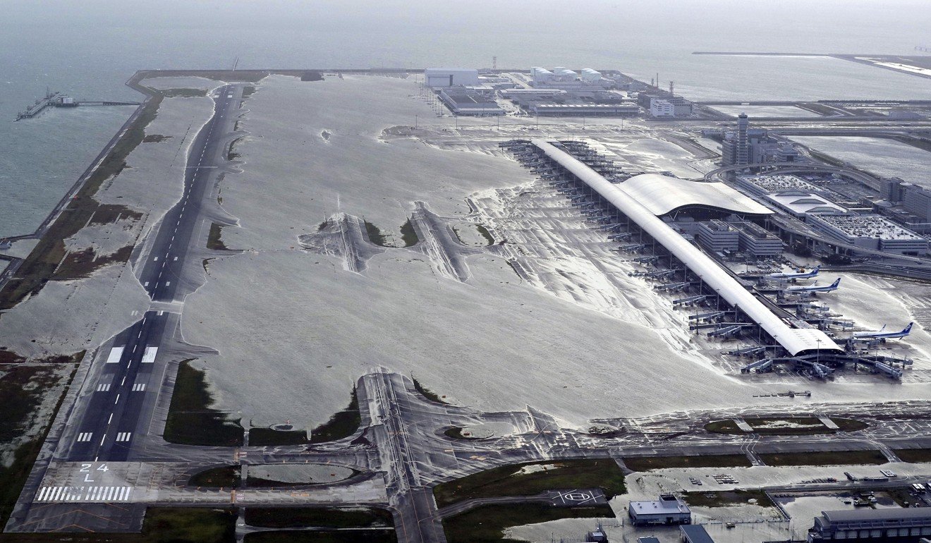 Kansai International Airport is partly inundated after Typhoon Jebi. Photo: AP