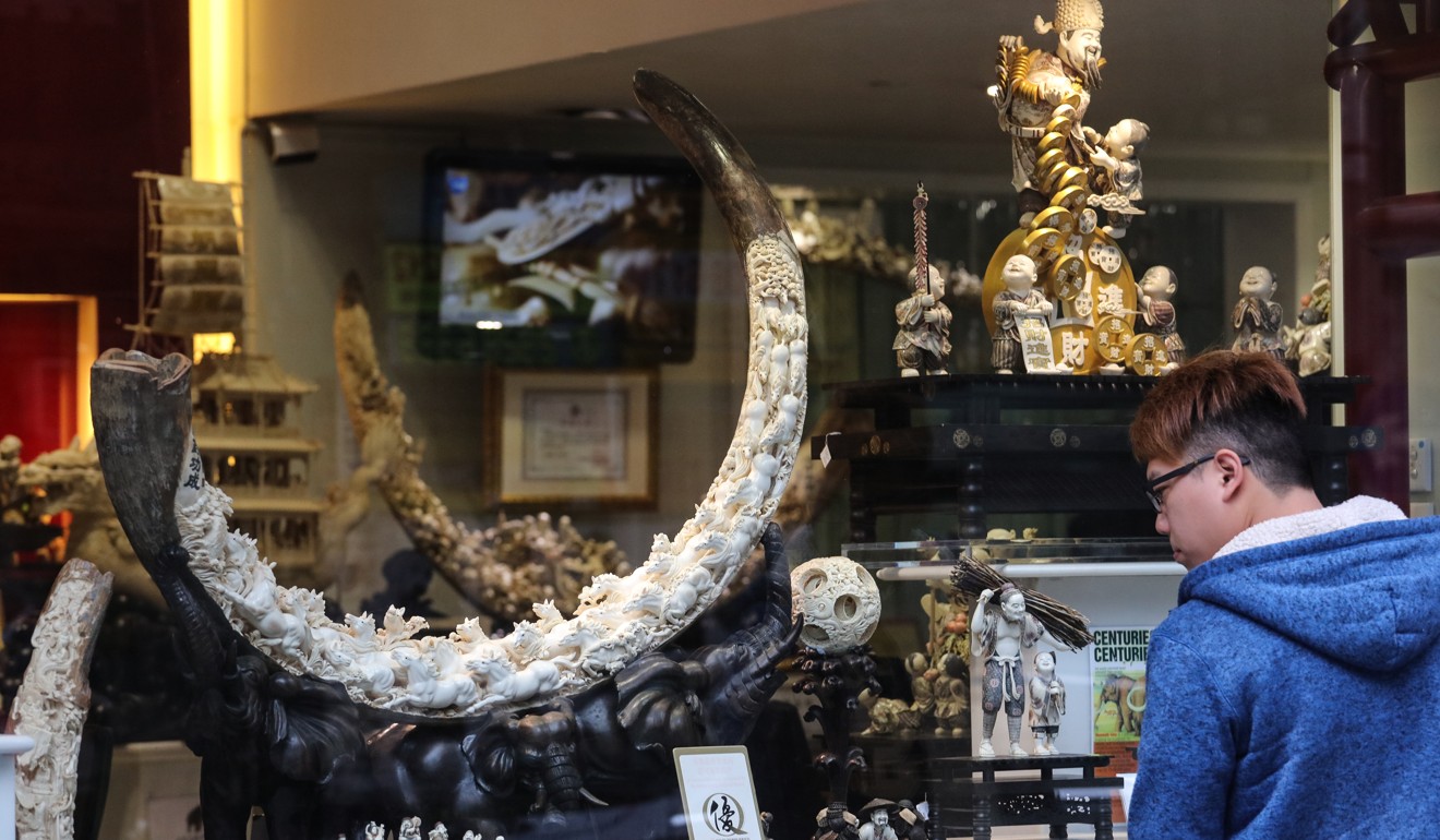 Ivory products are seen in a shop on Hollywood Road in Sheung Wan. Photo: Felix Wong