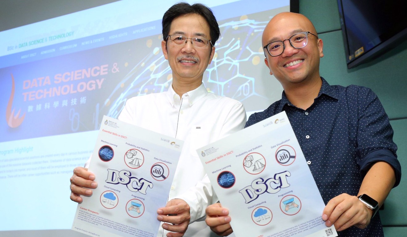 The course’s associate director Professor Wilfred Ng Siu-hung (pictured left, with colleague Professor Leung Shing-yu) said it was the first in the city to cater to undergraduates and to have a strong tech focus. Photo: Handout