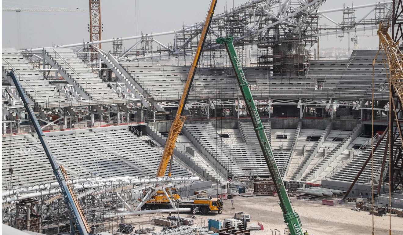 The construction site at the Al-Wakrah Stadium, a World Cup venue designed by celebrated Iraqi-British architect Zaha Hadid, some 15 kilometres on the outskirts of the Qatari capital Doha. Photo: AFP