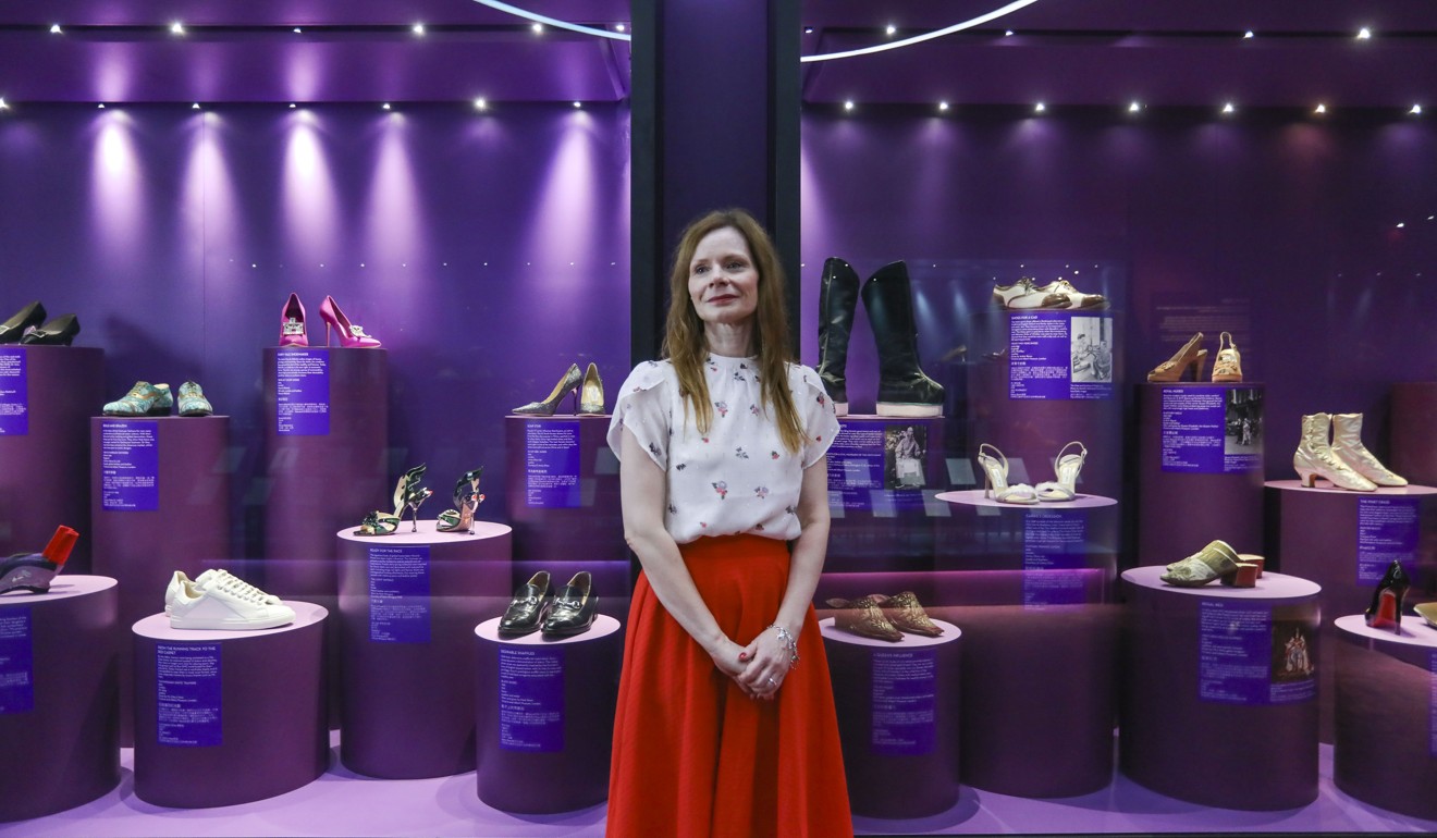 Curator Helen Persson at the V&A exhibition Shoes: Pleasure and Pain. Photo: Jonathan Wong