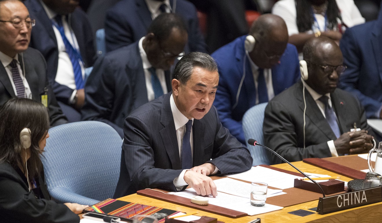 Wang Yi at the United Nations Security Council meeting on Thursday. Photo: Xinhua