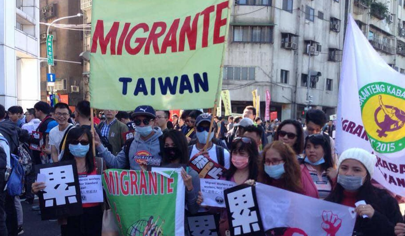 Migrant workers taking part in a demonstration in Taiwan. Photo: Sherry Macmod Wang