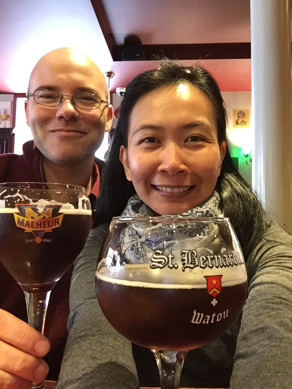 Reynolds, with his wife, Jill, enjoying Belgian beers in Bruges, in 2016. Picture: Brad Reynolds