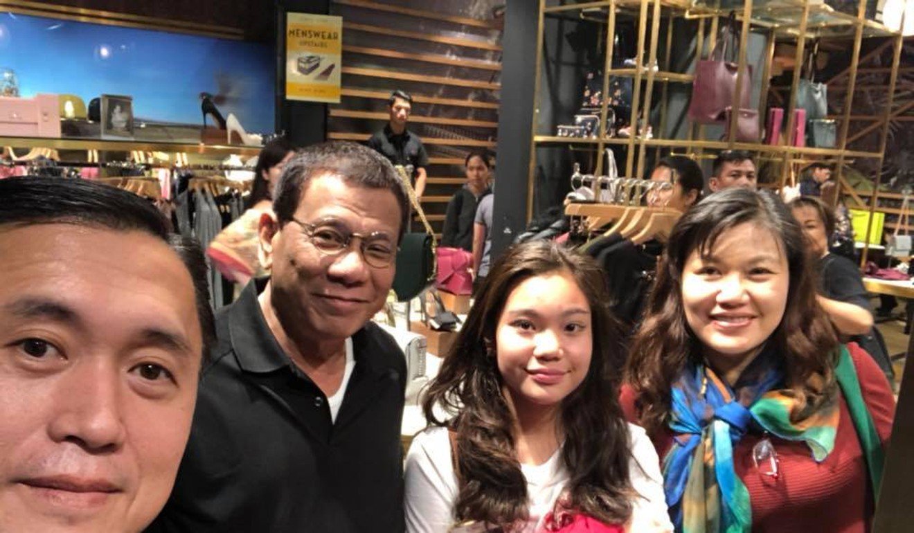 Philippine President Rodrigo Duterte in Hong Kong on Saturday night with his family and special assistant. Photo: Christopher Bong Go