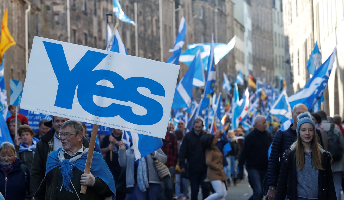 Pro-independence protesters in Edinburgh. Voters in Scotland backed remaining in the EU by a significant margin in a 2016 referendum. Photo: Reuters