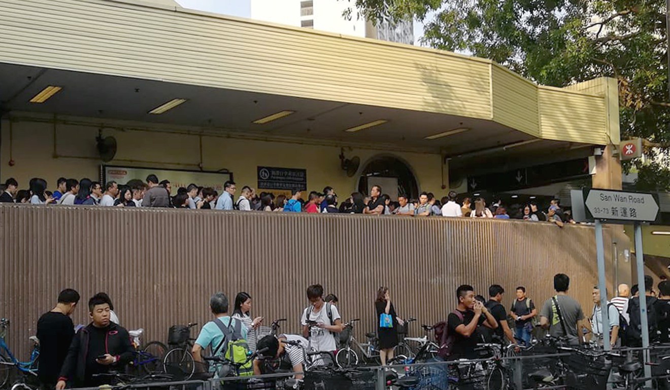 A queue snaking outside Sheung Shui MTR Station. Photo: Facebook