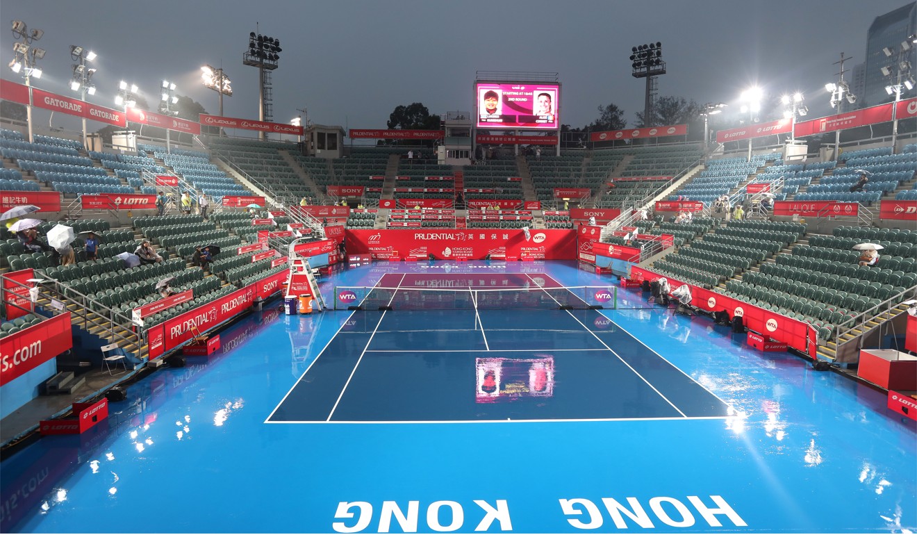 Centre court was battered with rain for most of Wednesday afternoon. Photo: Xiaomei Chen
