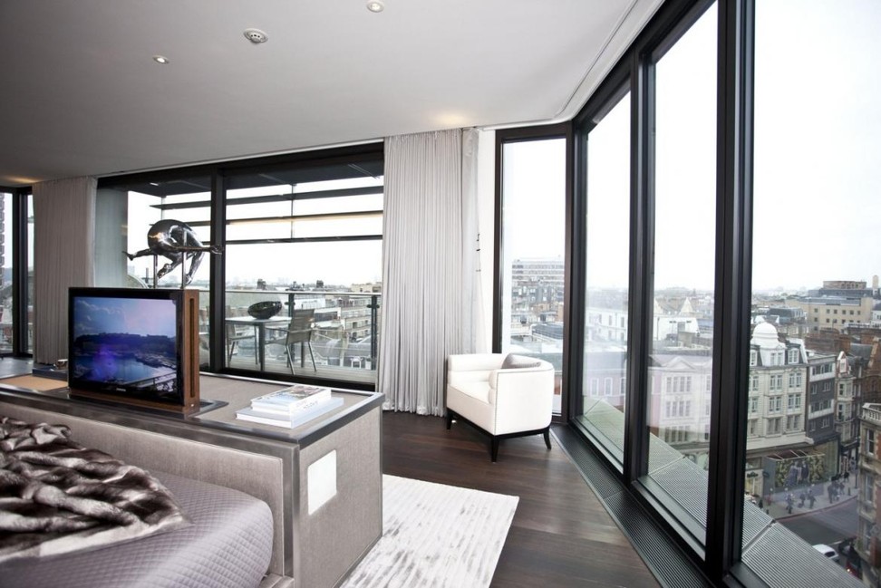 The luxurious interior of the Knightsbridge flat, which has fine, floor-to-ceiling views across West London.
