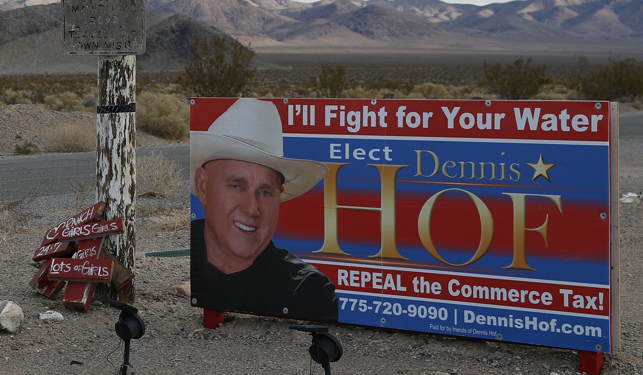 An election sign for Nevada brothel owner Dennis Hof. Photo: AP