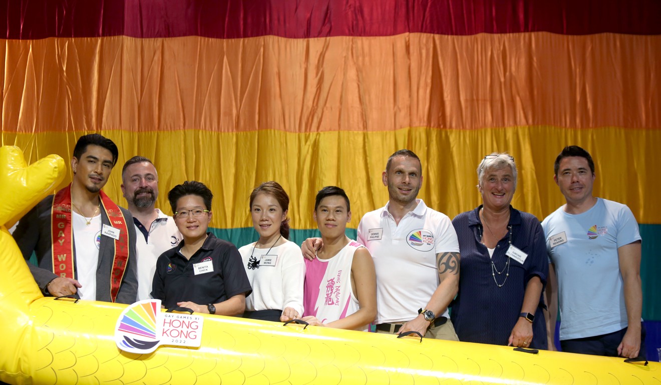 Philipse (third right) with members of Hong Kong’s business sector, LGBT+ community, sports groups and government departments who got behind the city’s bid to host the 2022 Gay Games. Photo: Xiaomei Chen