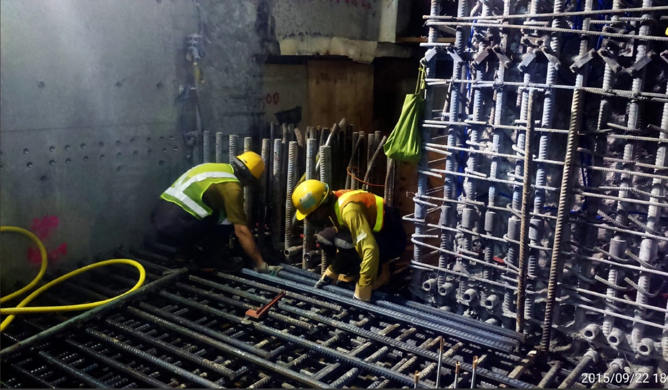 The main contractor for the extended platform at Hung Hom station in the Sha Tin-Central link broke its silence over allegations steel bars were cut short to fake proper installation. Photo: Handout