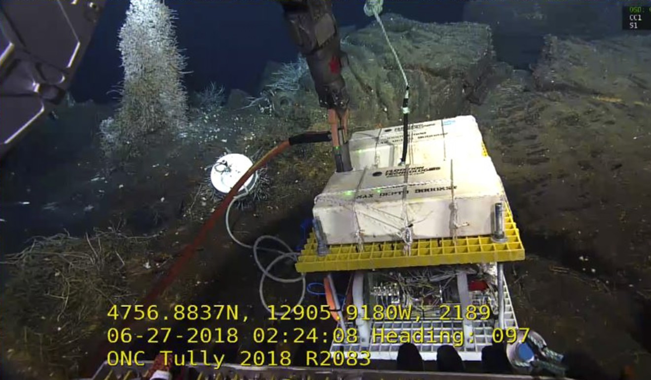 A Chinese undersea device on the seabed with coordinates. Photo: Handout