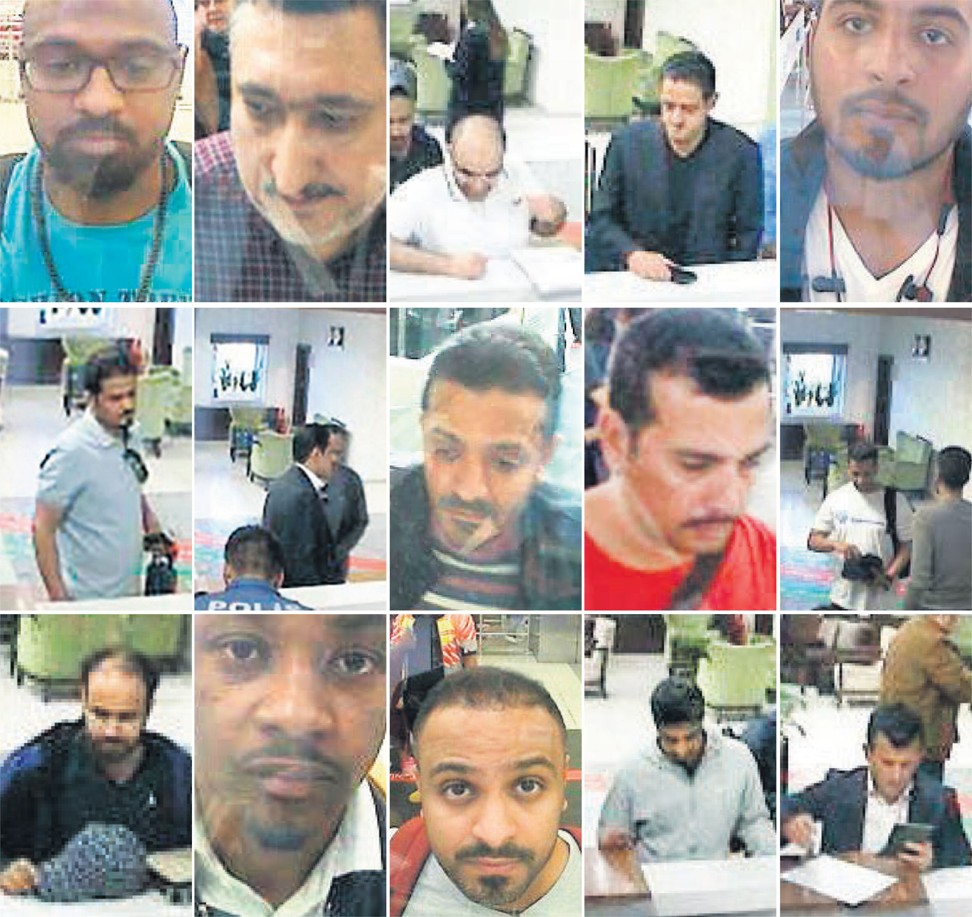 Images taken off a police CCTV video made available through the Turkish newspaper Sabah, allegedly shows group of Saudi citizens Turkish police suspect of being involved in the disappearance of journalist Jamal Khashoggi. Photos: Sabah via AFP