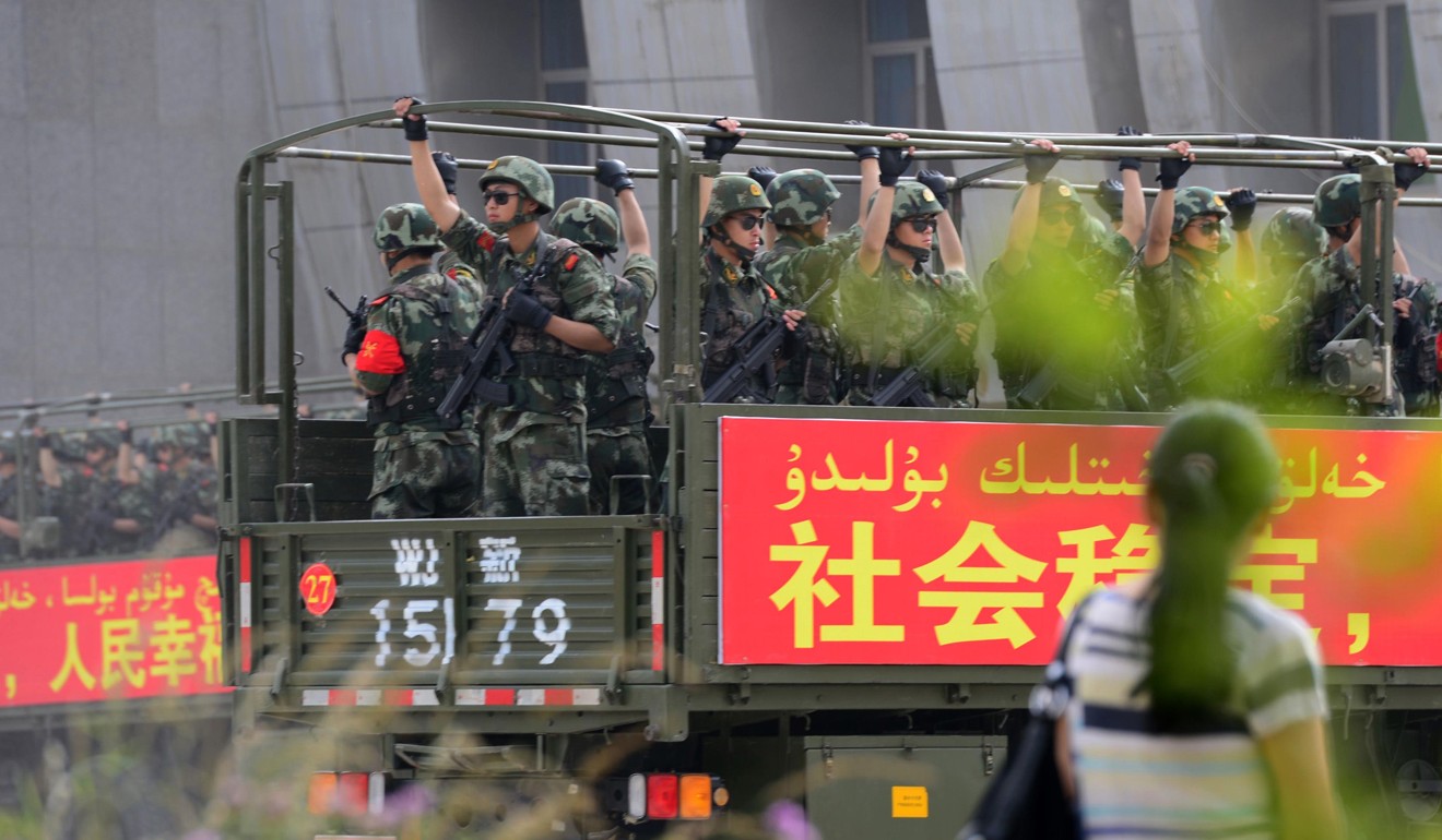 Chinese security forces in the northwestern Xinjiang region where China has blamed the “three evil forces” of terrorism, separatism and extremism for sporadic violence. Photo: AFP