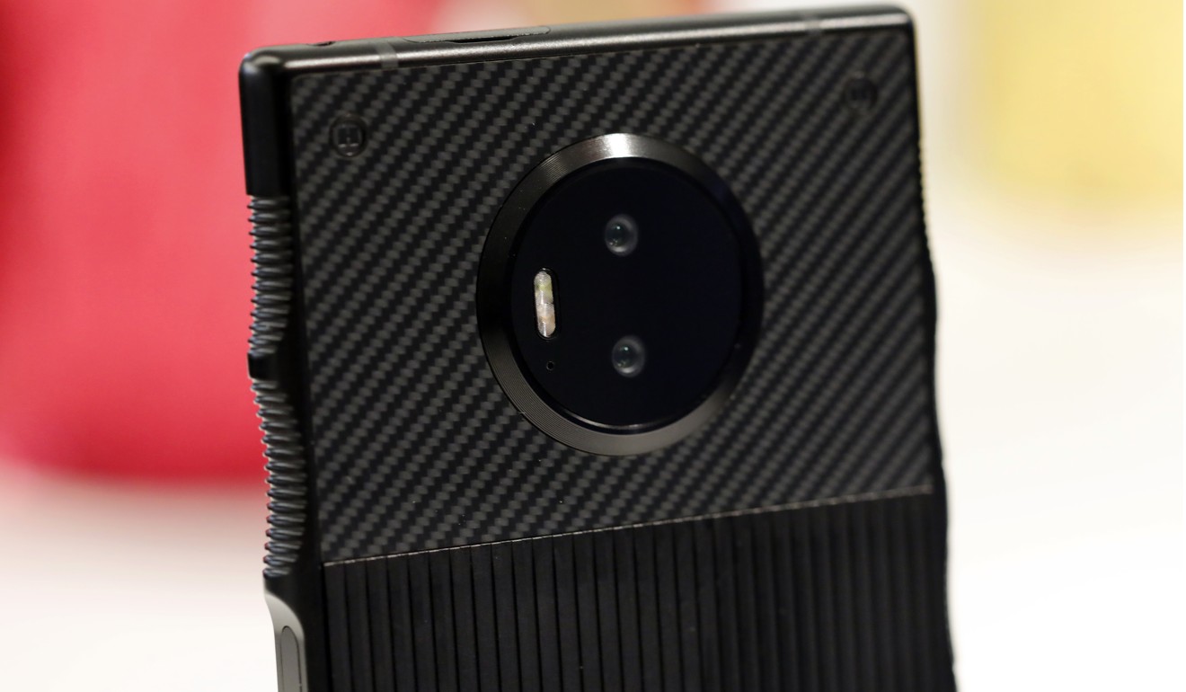 The back of the Hydrogen One also has twin lenses to capture 4V photos and video. Photo: AP