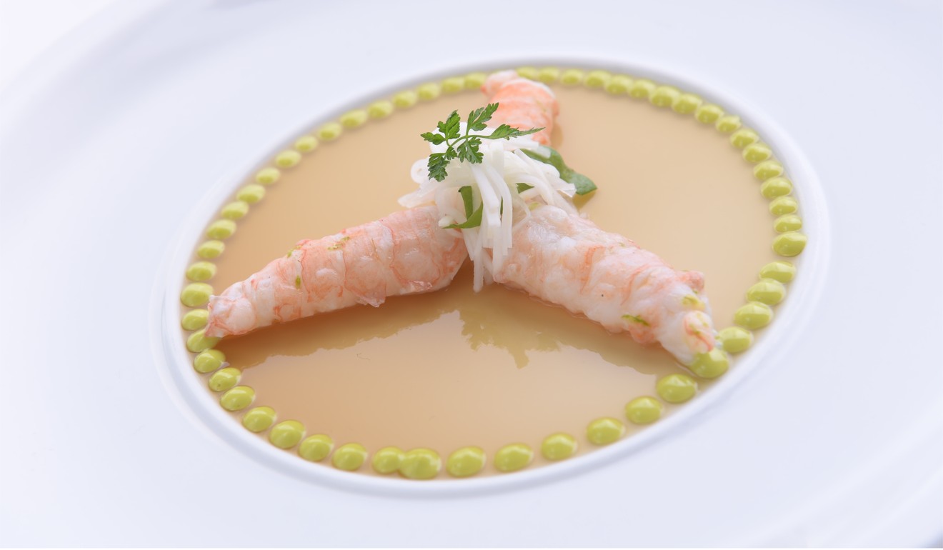 Lily Liu’s cold dish of langoustine with crustacean jelly, parsley mayonnaise and pickled kohlrabi. Photo: courtesy of Hyatt