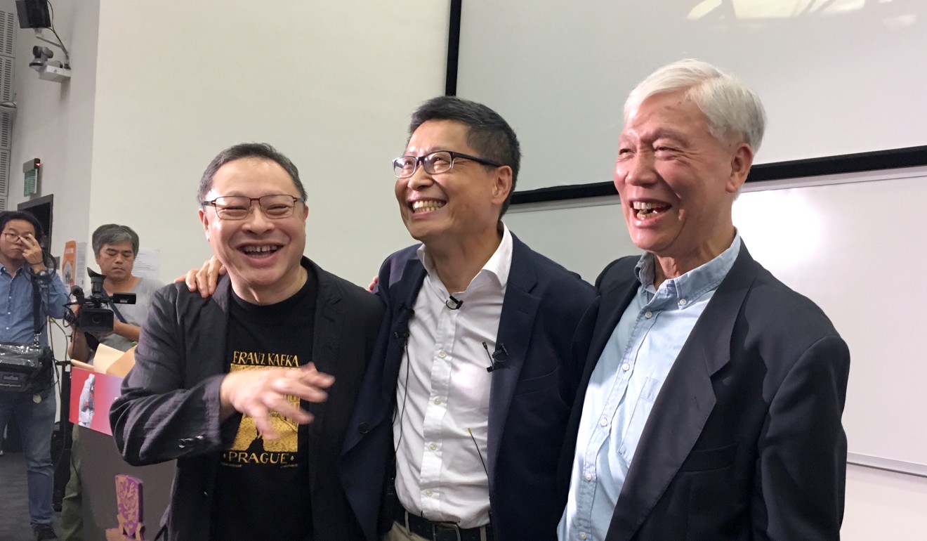 Occupy co-founder’s (from left to right) Benny Tai Yiu-ting, Chan Kin-man, and Reverend Chu Yiu-ming at Chinese University. Photo: Alvin Lum