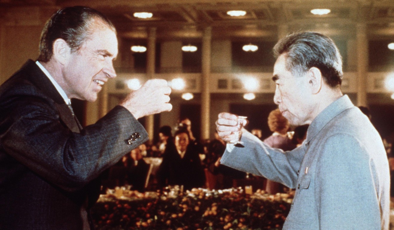 US president Richard Nixon toasts Chinese premier Zhou Enlai during his official visit to Beijing, China, in February 1972. Photo: AFP