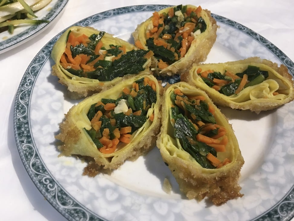 Egg rolls stuffed with chicken, chives and carrot. Photo: Elaine Yau